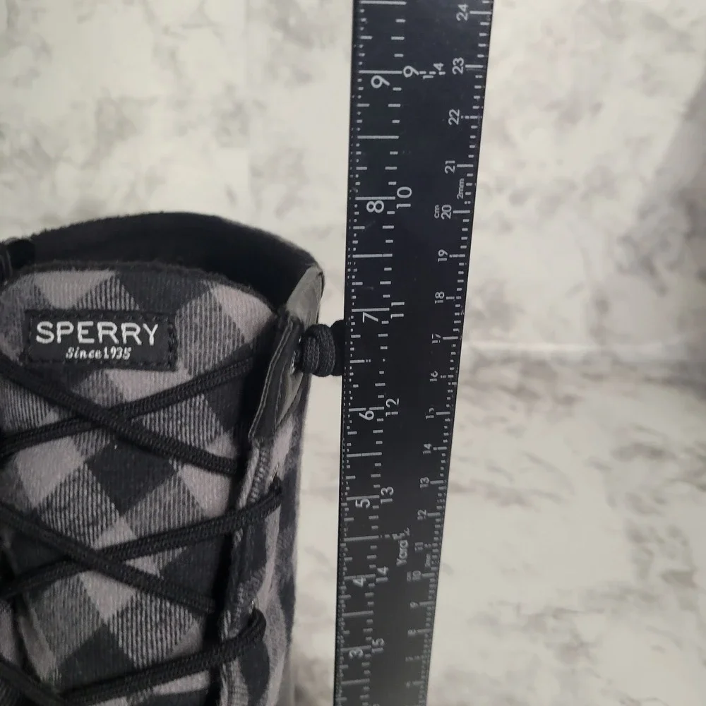 Sperry Saltwater Duck Boots Womens Black Grey Buffalo Plaid‎ Flannel